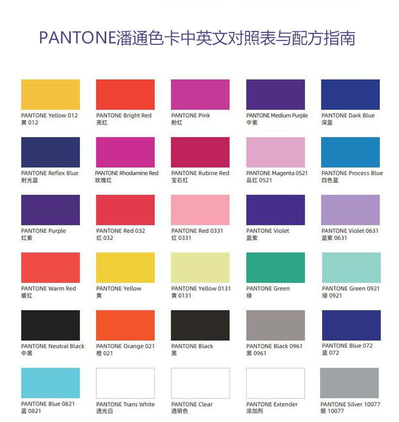 PANTONE潘通色卡中英文對照表與配方指南