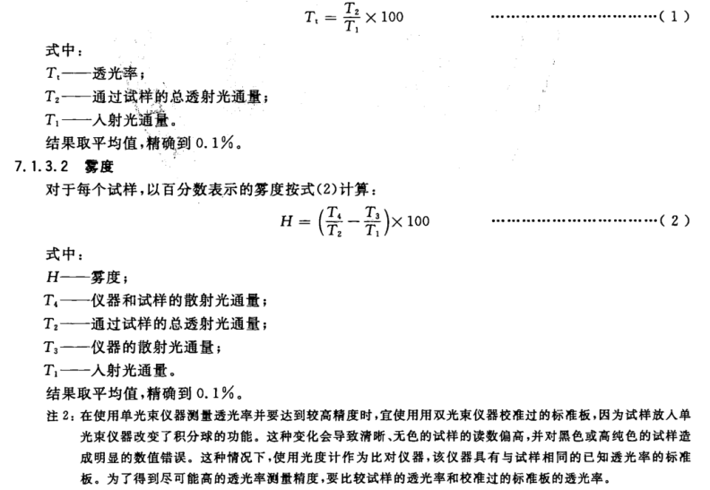 透明塑料透光率和霧度的測定——霧度計(jì)法3